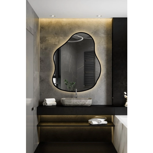 Lustro o organicznym kształcie w ramie z podświetleniem - STONE W RAMIE LED